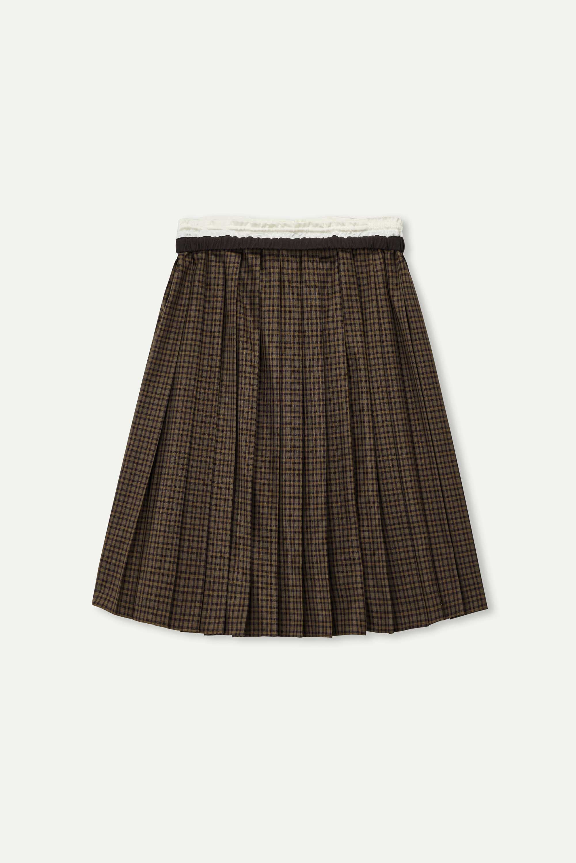 Plaid Pleated Skirt with Contrast Waistband
