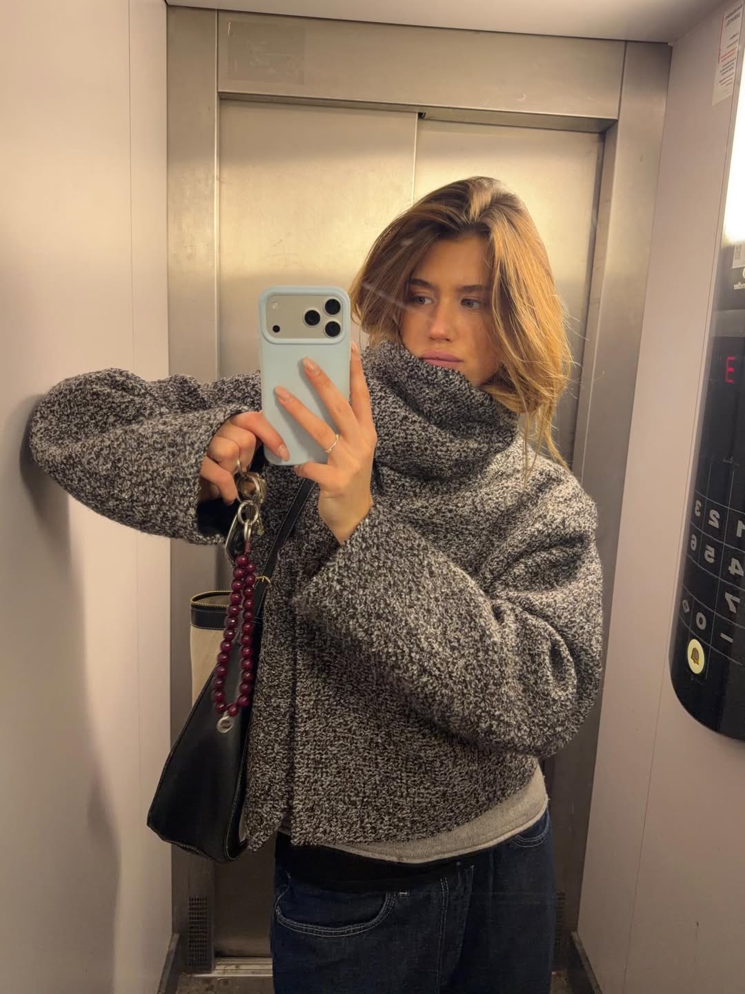 Wool Blend Scarf-Collar Short Coat