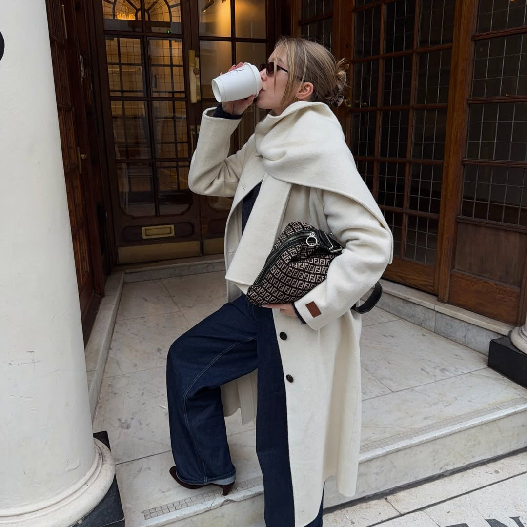 65% Wool Double-Face Coat With Detachable Scarf