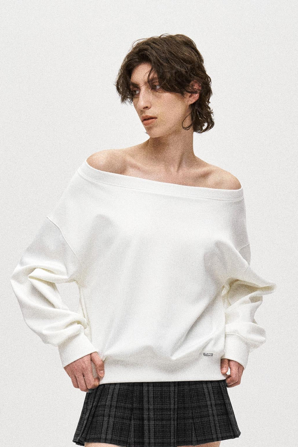 Asymmetric Off-Shoulder Airy Sweatshirt