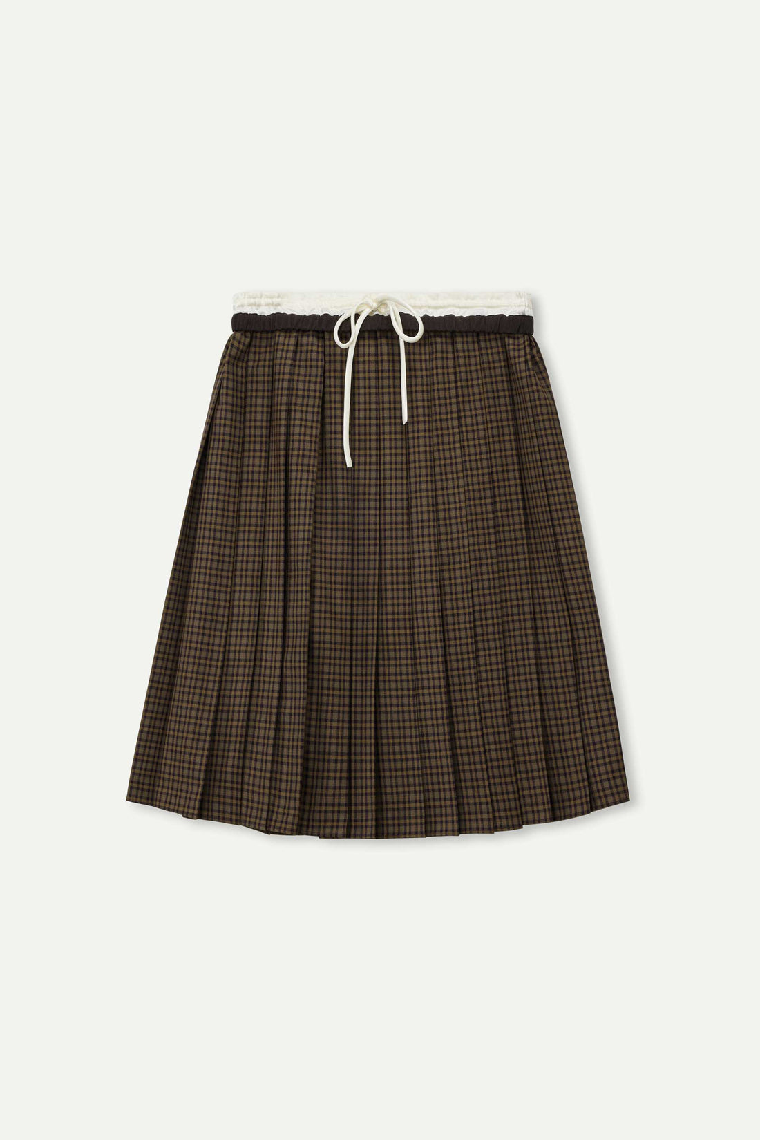 Plaid Pleated Skirt with Contrast Waistband