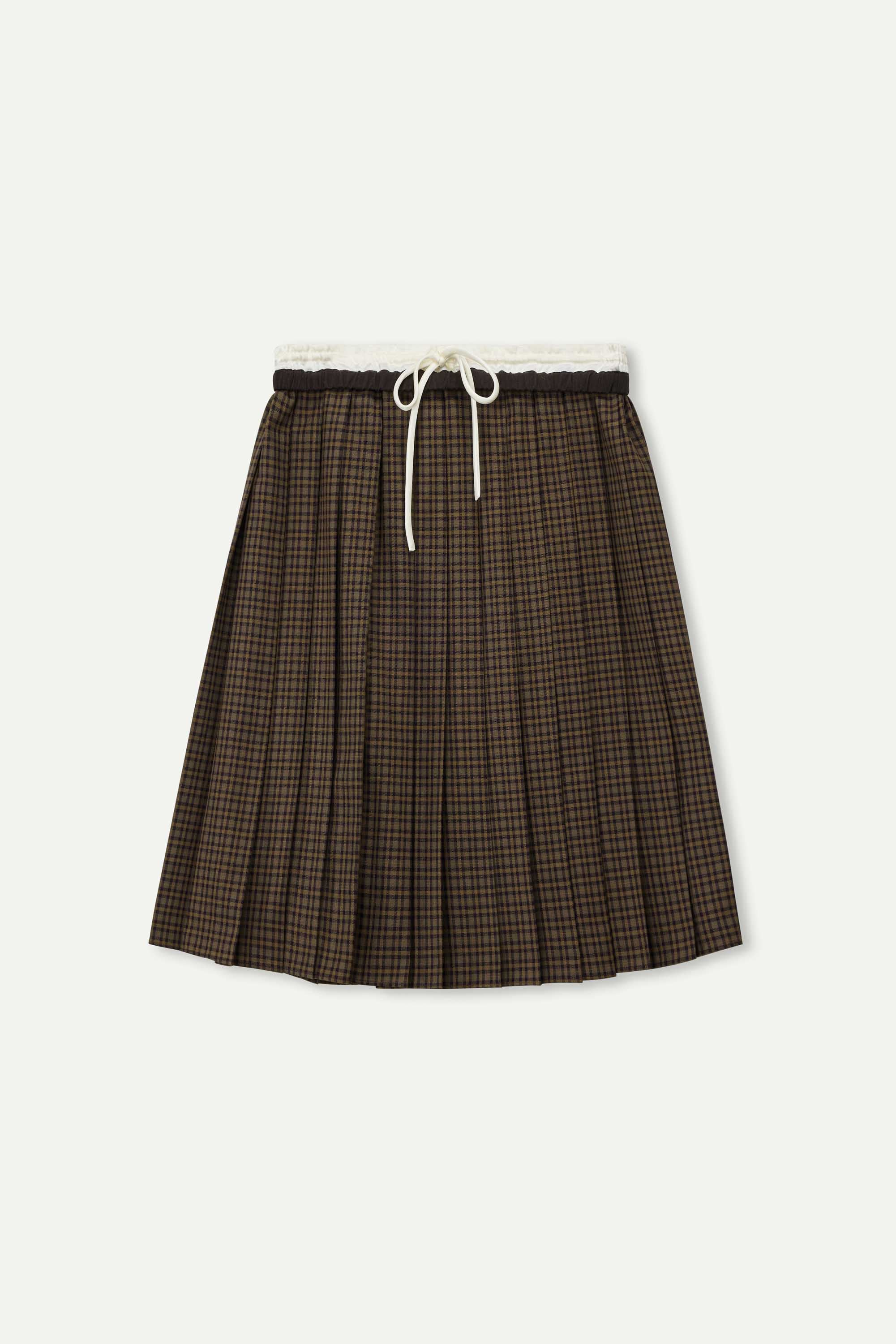 Plaid Pleated Skirt with Contrast Waistband