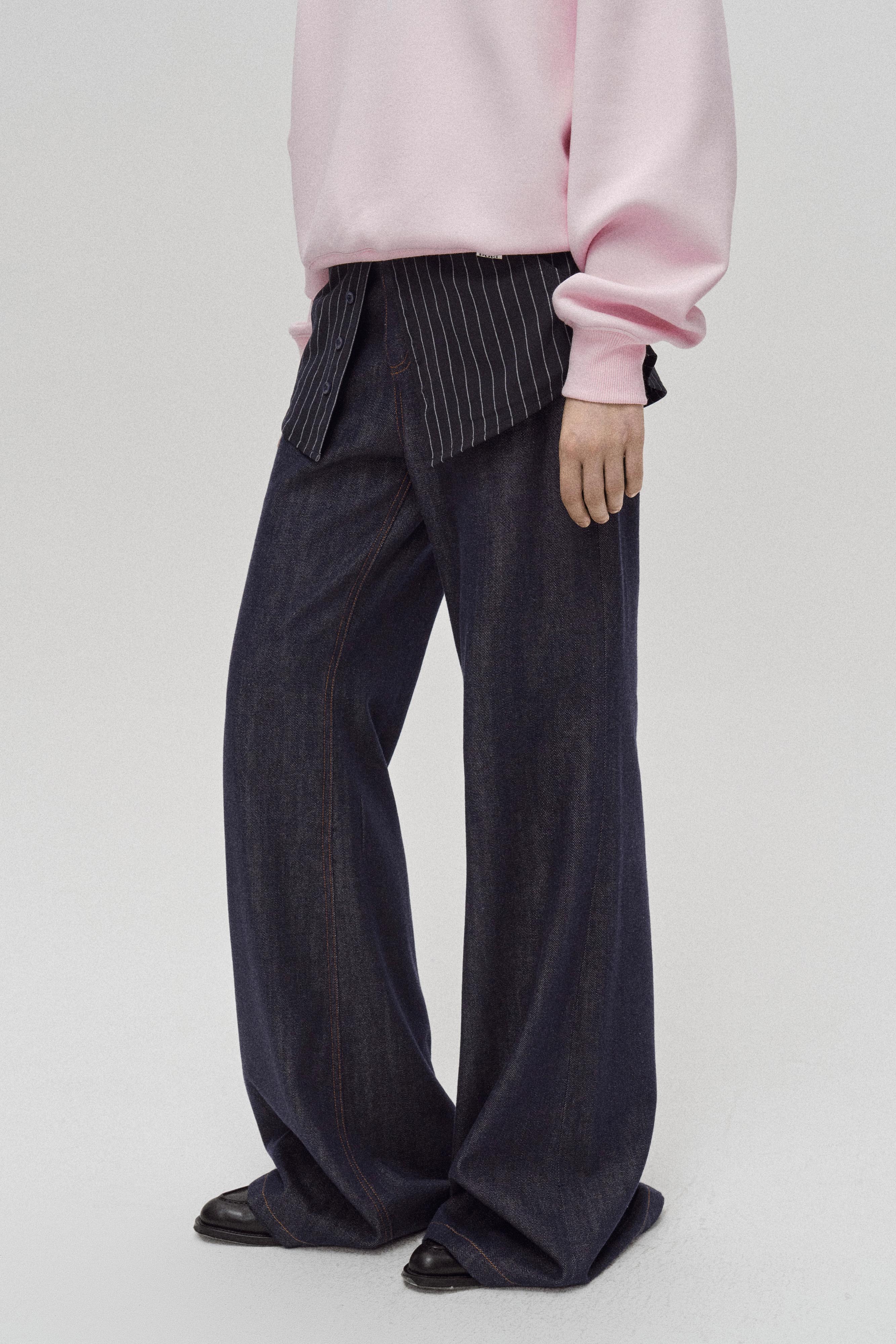 Layered Shirt-Waist Wide-Leg Jeans