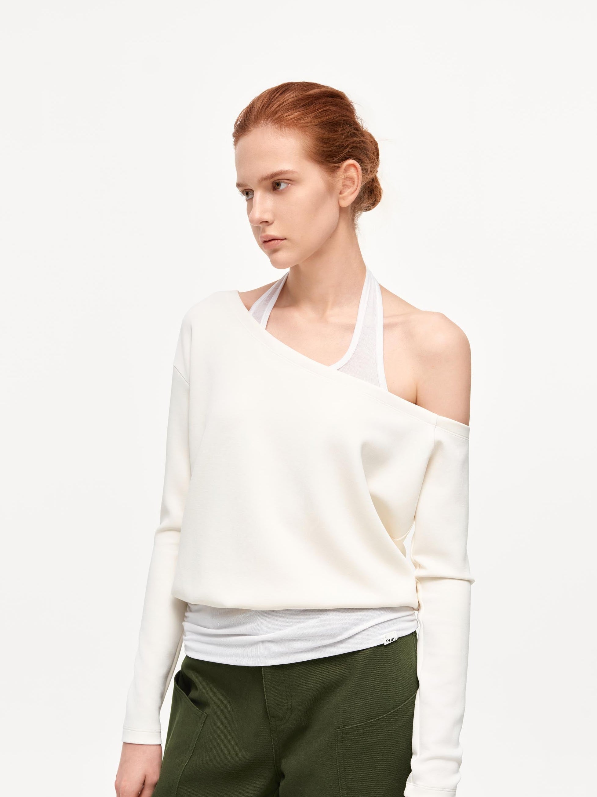 Asymmetric Halter-Layered Sweatshirt
