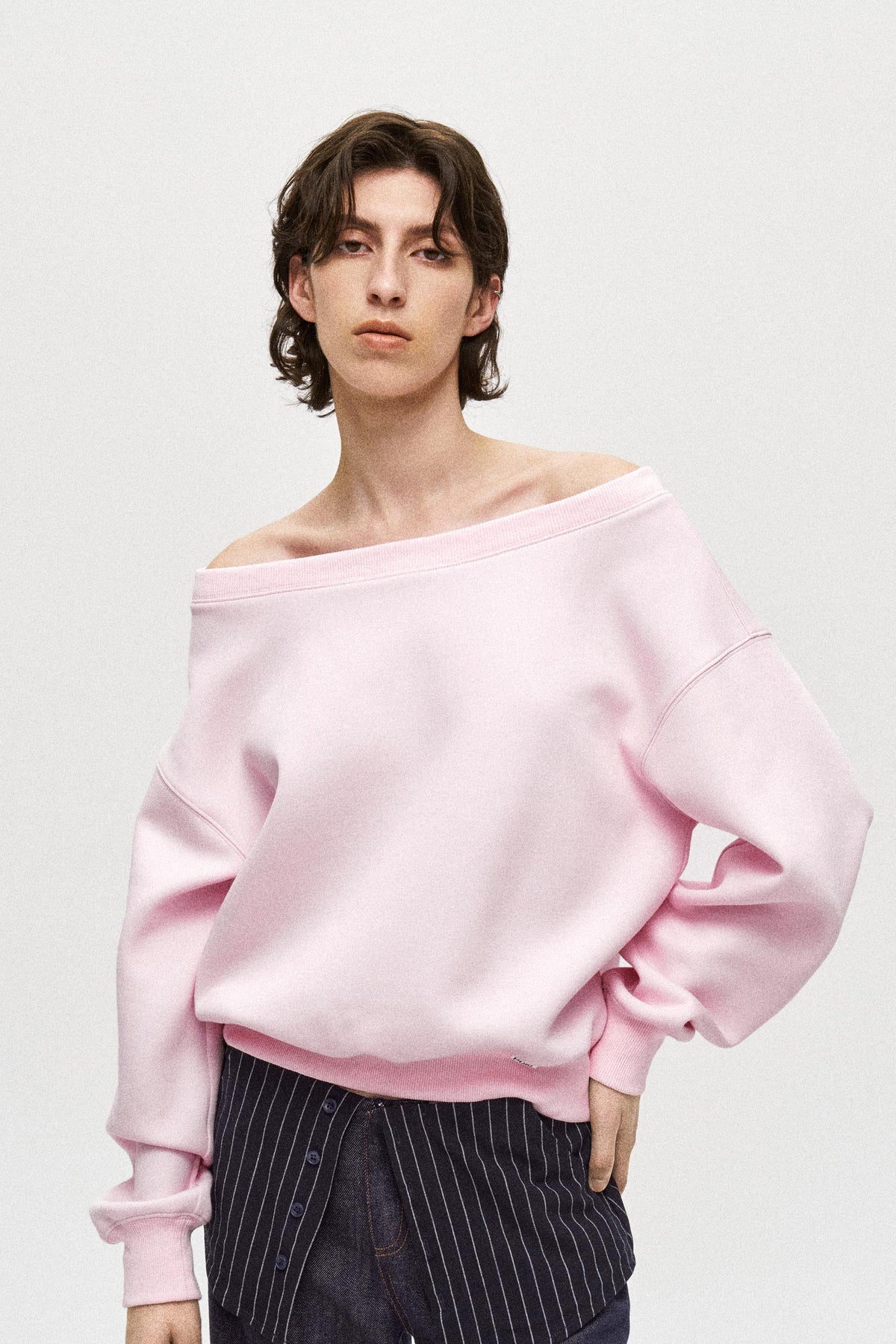 Asymmetric Off-Shoulder Airy Sweatshirt