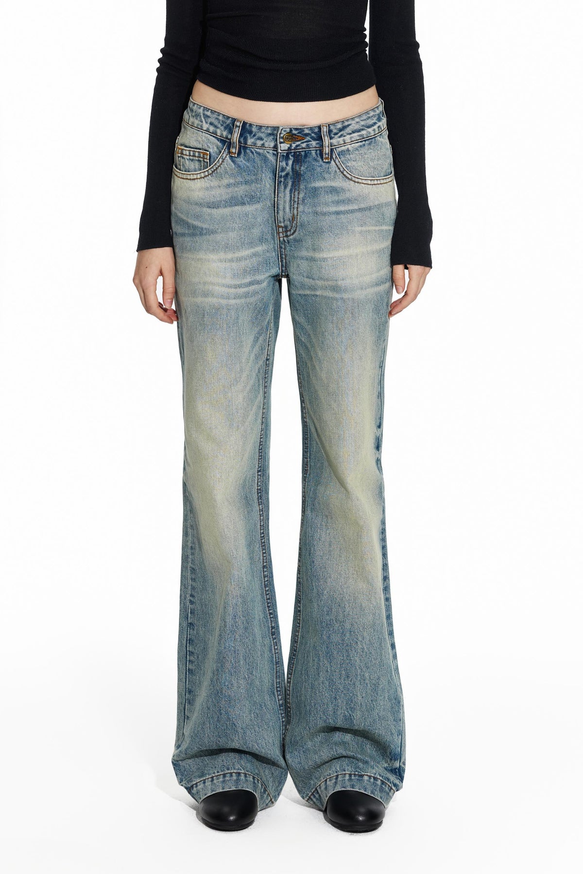 Vintage Low-Rise Washed Straight Jeans