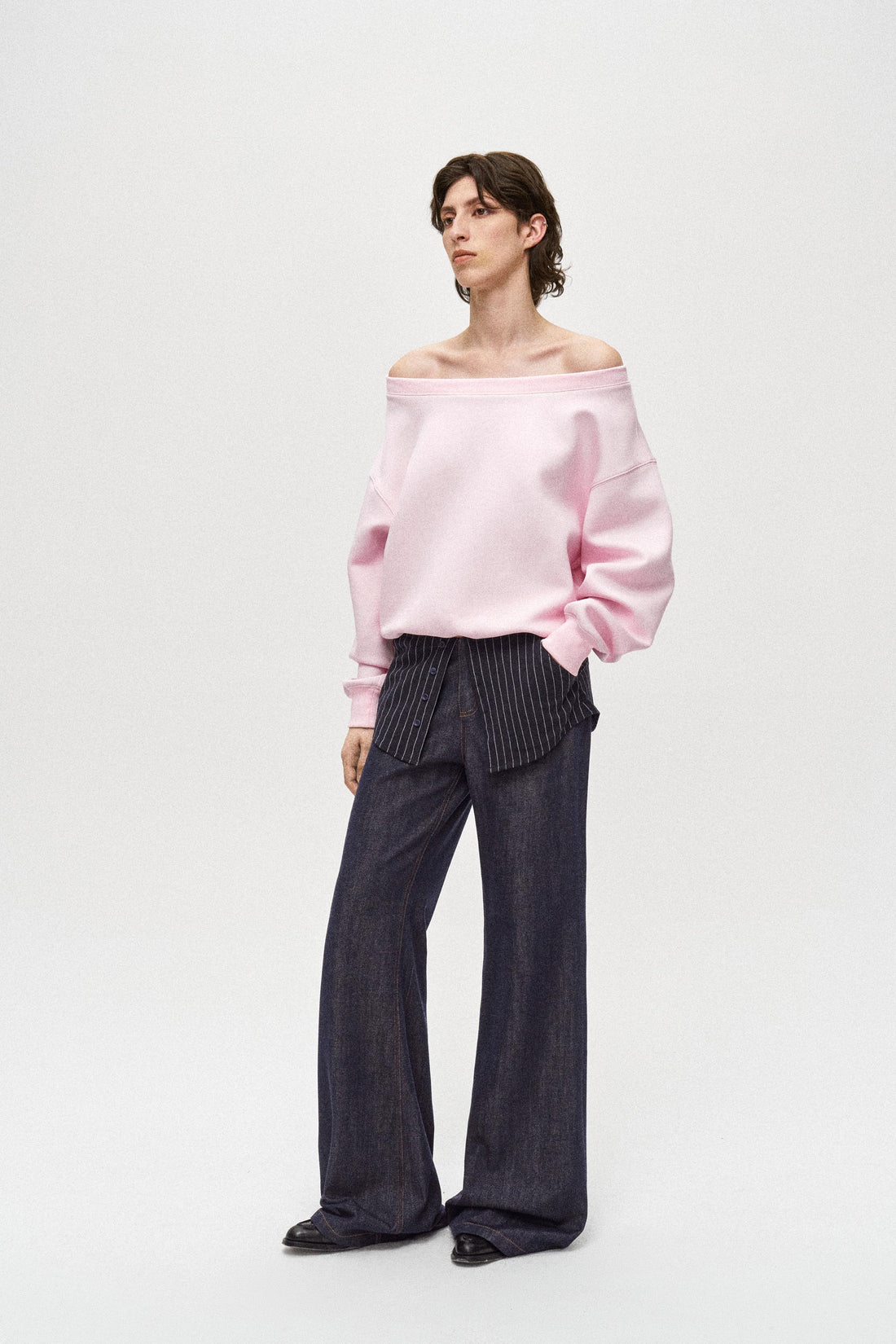 Asymmetric Off-Shoulder Airy Sweatshirt