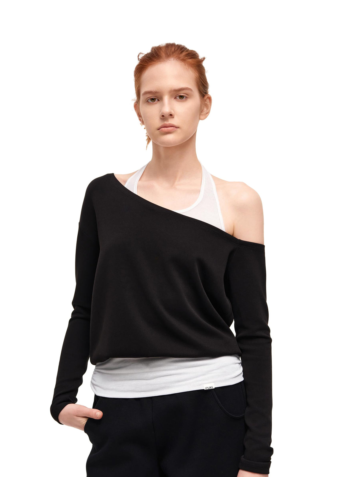 Asymmetric Halter-Layered Sweatshirt