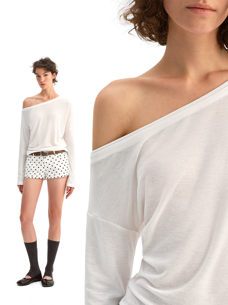 Off-the-shoulder Long-sleeved Knitwear